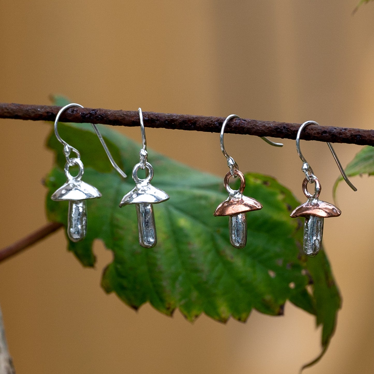 Recycled Silver & Copper Mushroom Earrings