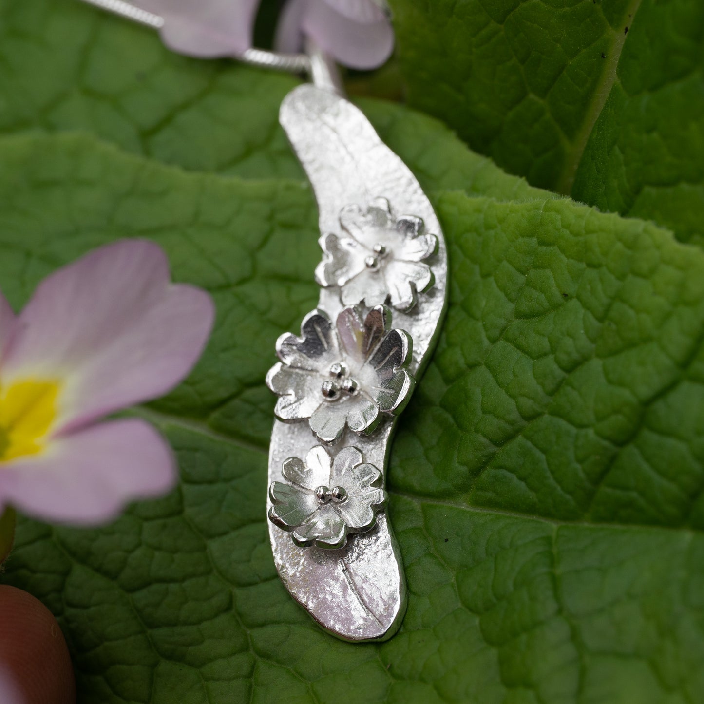 Recycled Silver Three Primrose Necklace