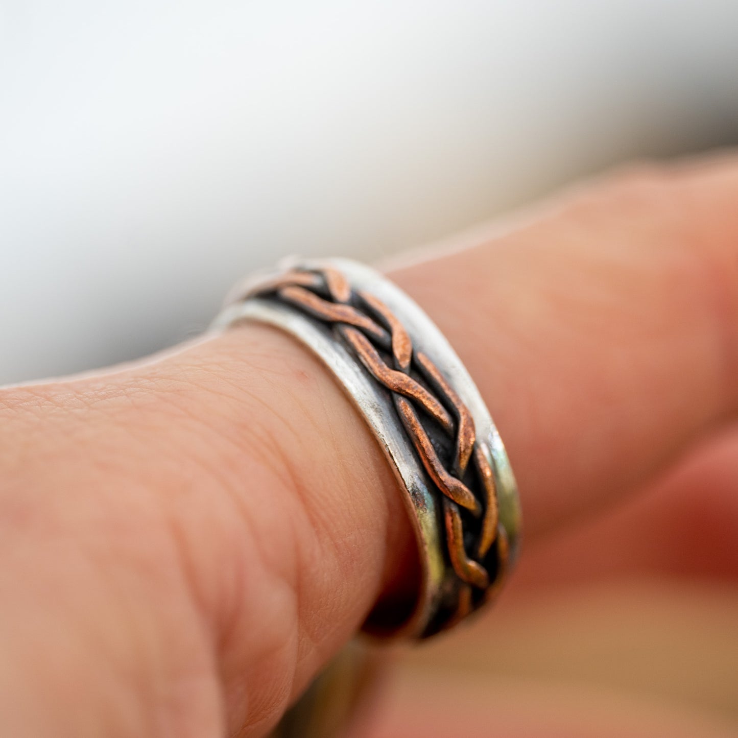 Recycled Silver & Copper Braid Ring