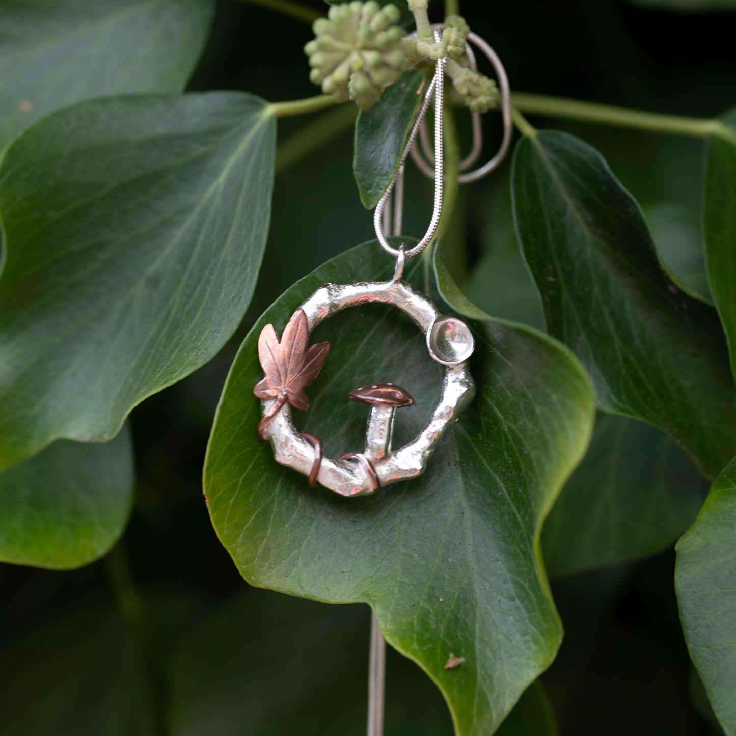 Silver & Copper Mushroom Forest Pendant