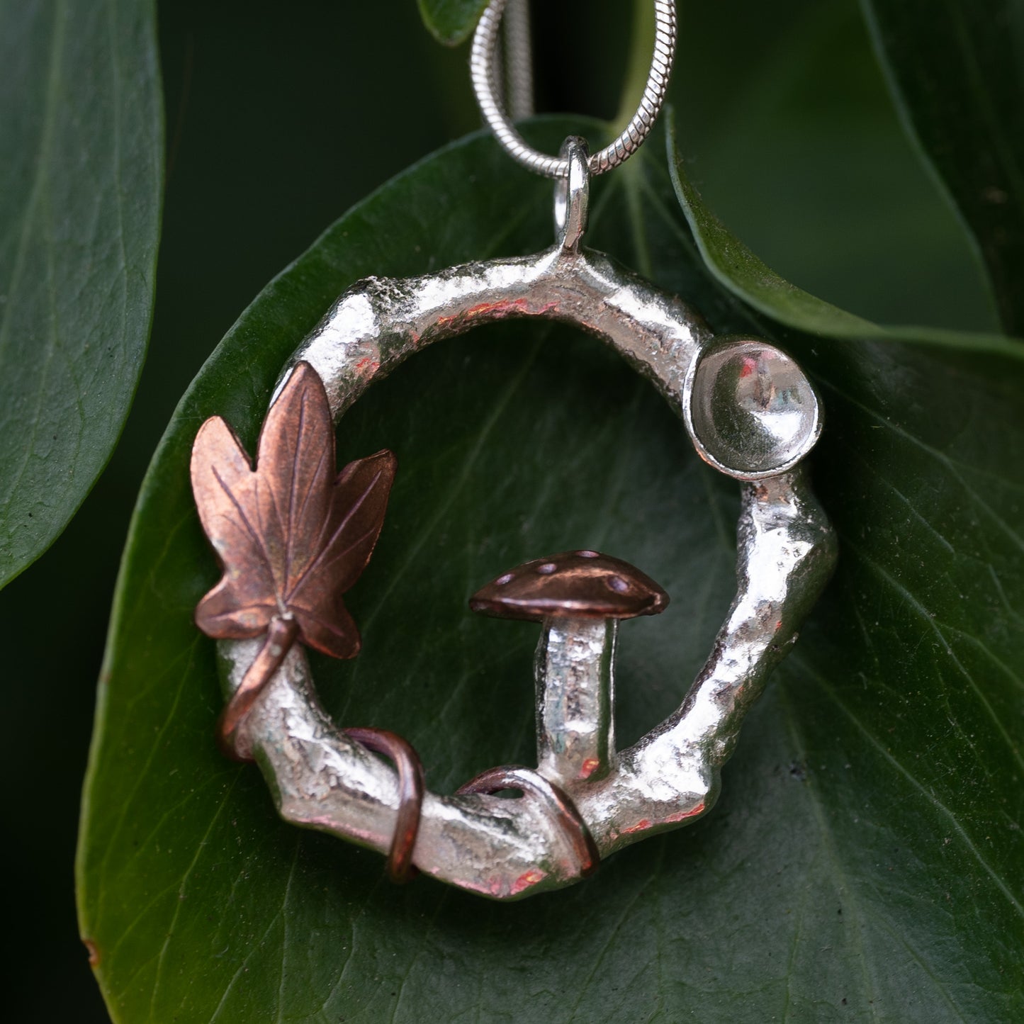 Silver & Copper Mushroom Forest Pendant