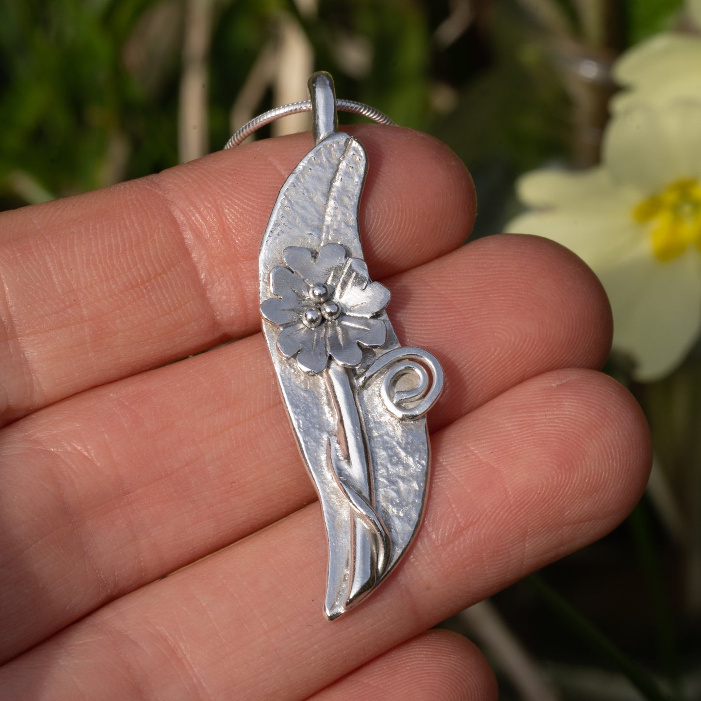 Recycled Silver Single Primrose Necklace