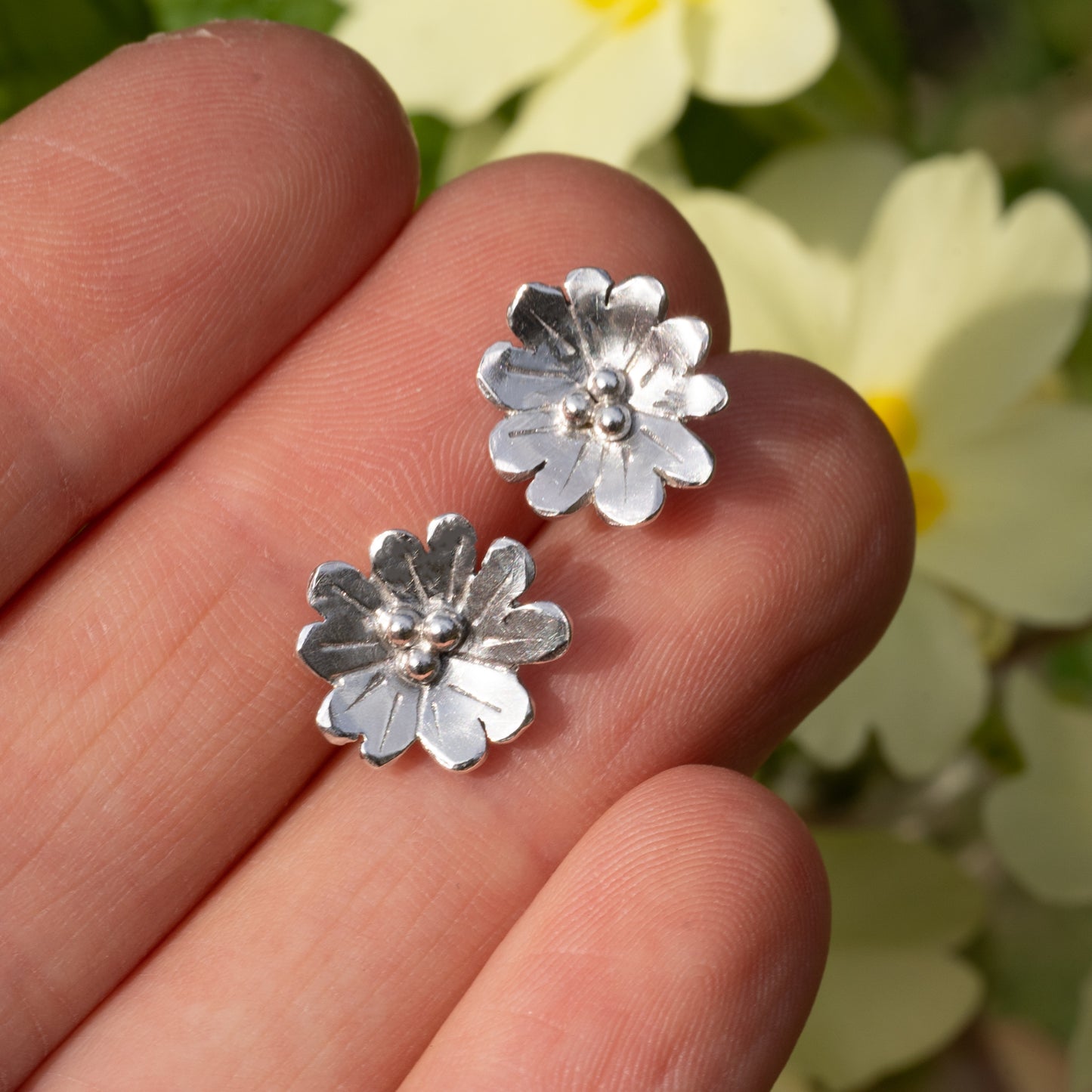 Recycled Silver Primrose Stud Earrings - Purbeck Arts Week