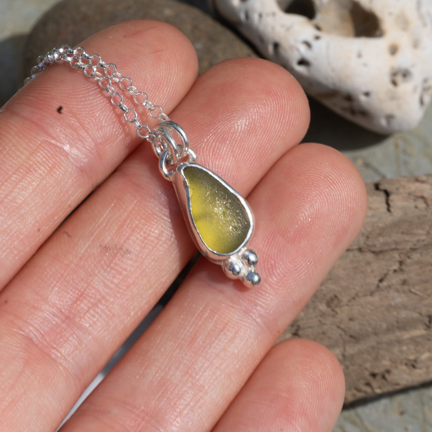 Dorset Lime Green Seaglass Necklace