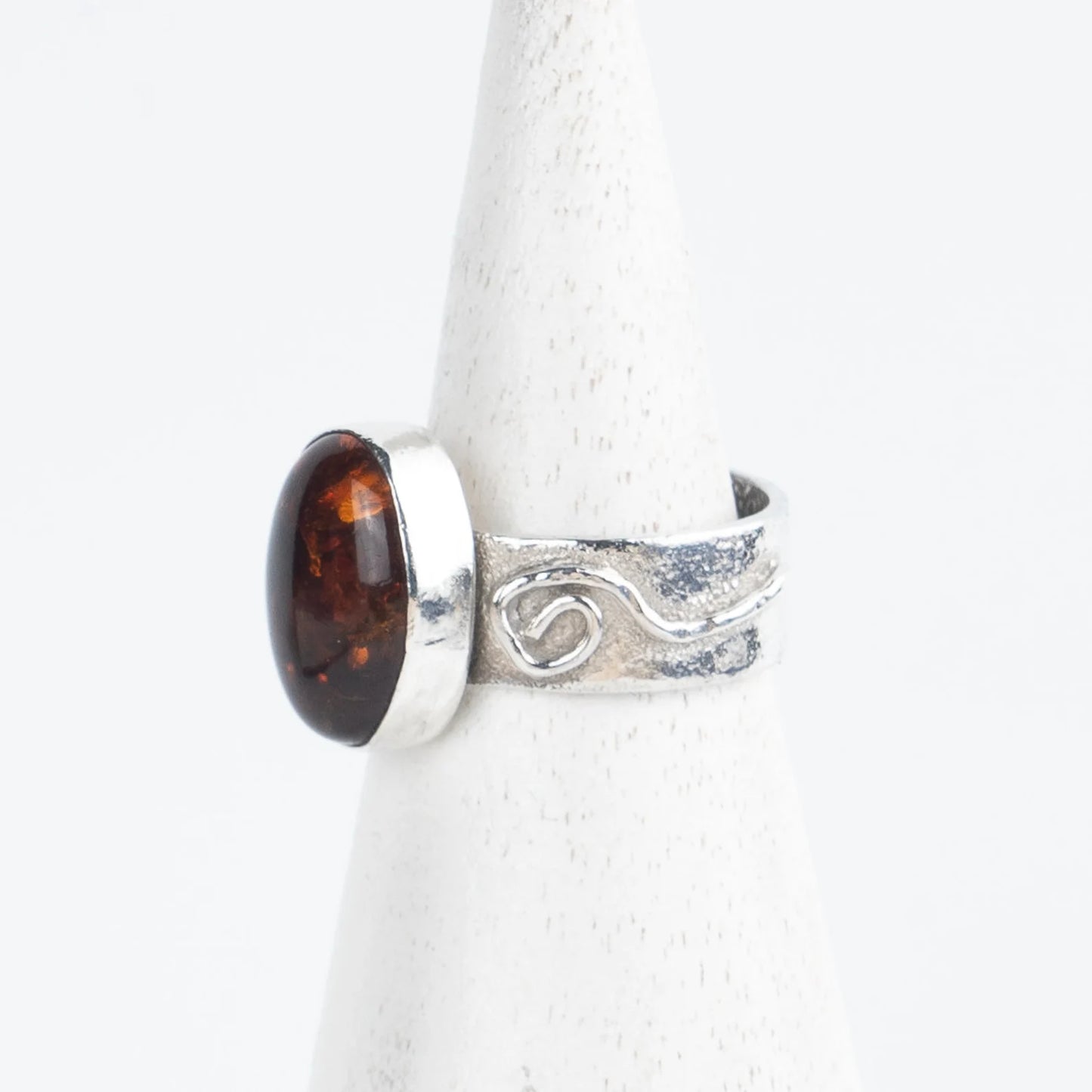Recycled Silver Amber Fern Ring - Size M - Purbeck Arts Week