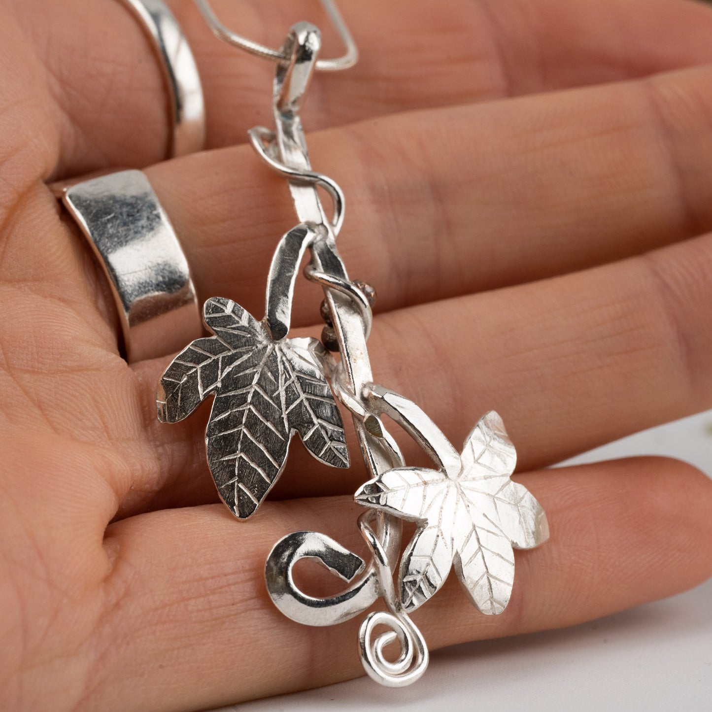 Handmade Silver & Copper Ivy Leaf Necklace