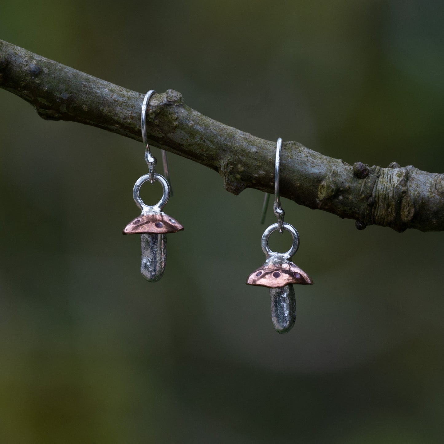 Recycled Silver & Copper Mushroom Earrings - Purbeck Arts Week