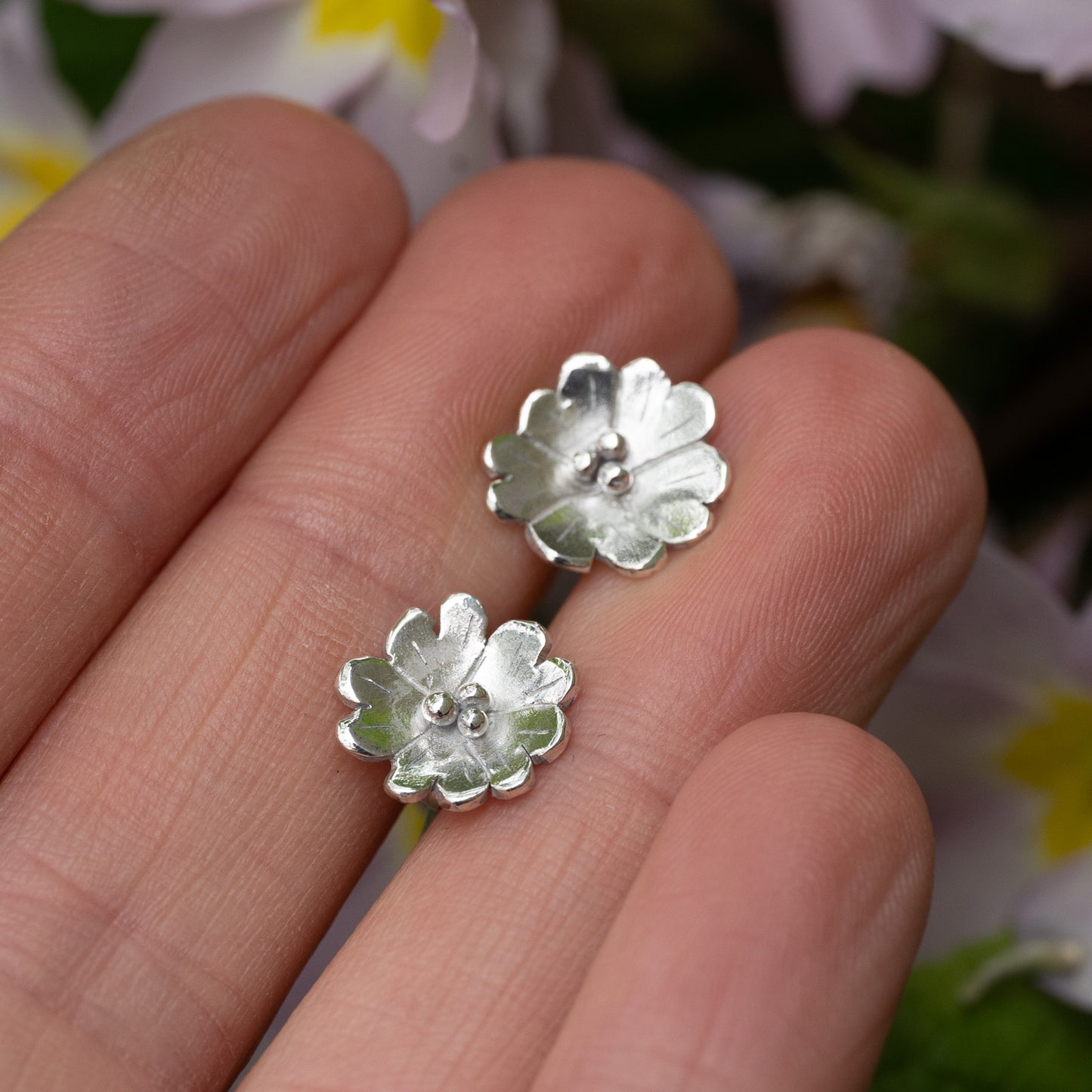 Recycled Silver Primrose Stud Earrings