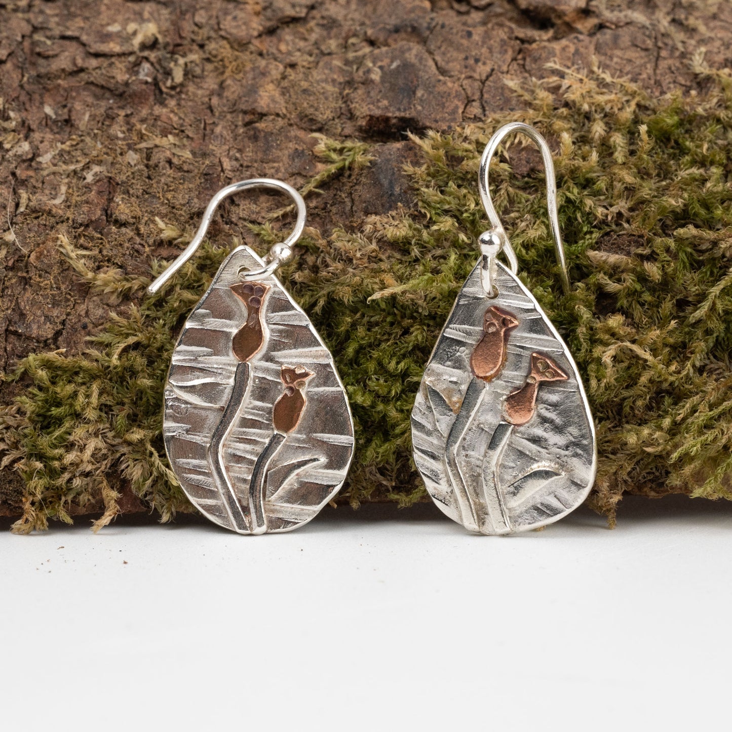 Handmade Silver Rosehip Tear Shaped Earrings
