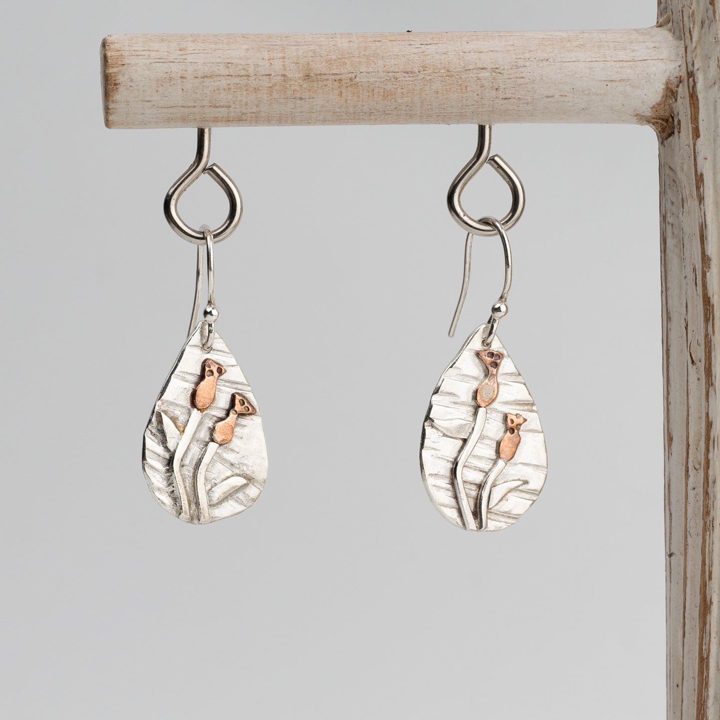 Handmade Silver Rosehip Tear Shaped Earrings