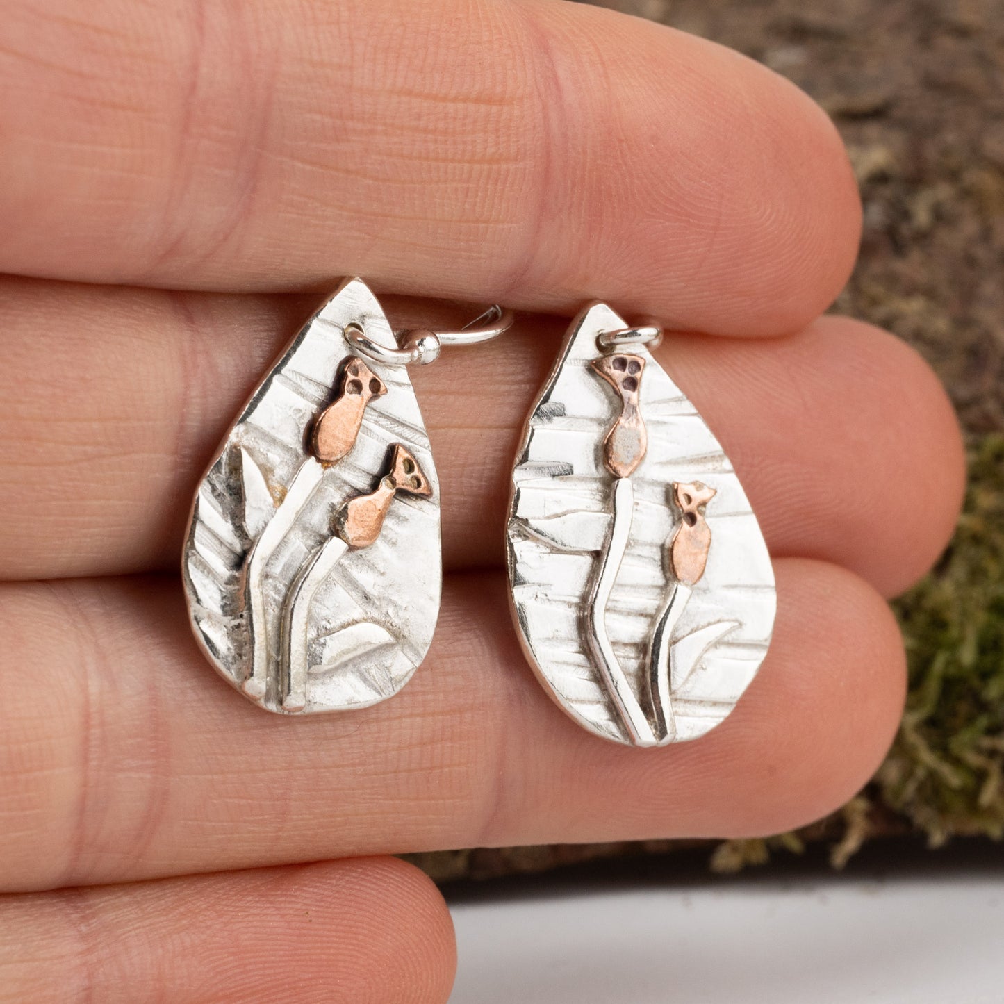 Handmade Silver Rosehip Tear Shaped Earrings