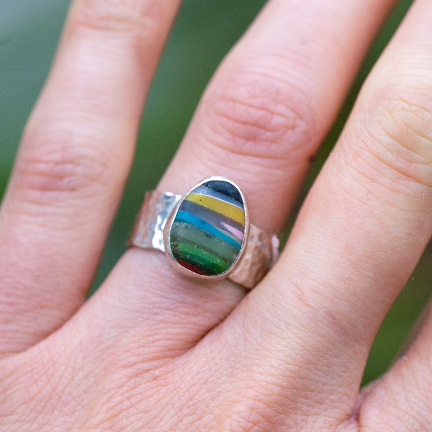 Recycled Silver Surfite Chunku Hammered Ring - Size L