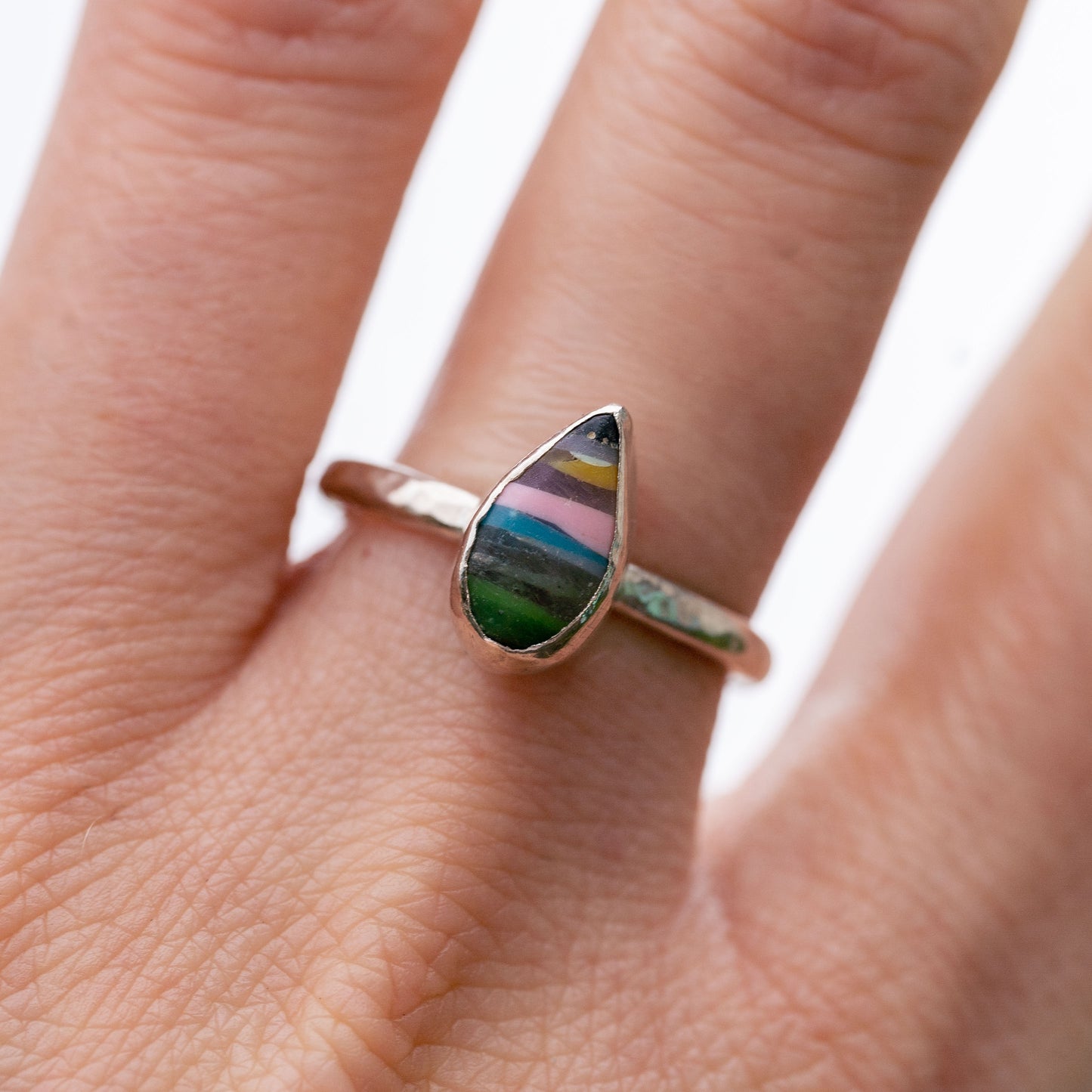 Recycled Silver Surfite Teardrop Ring - Size M