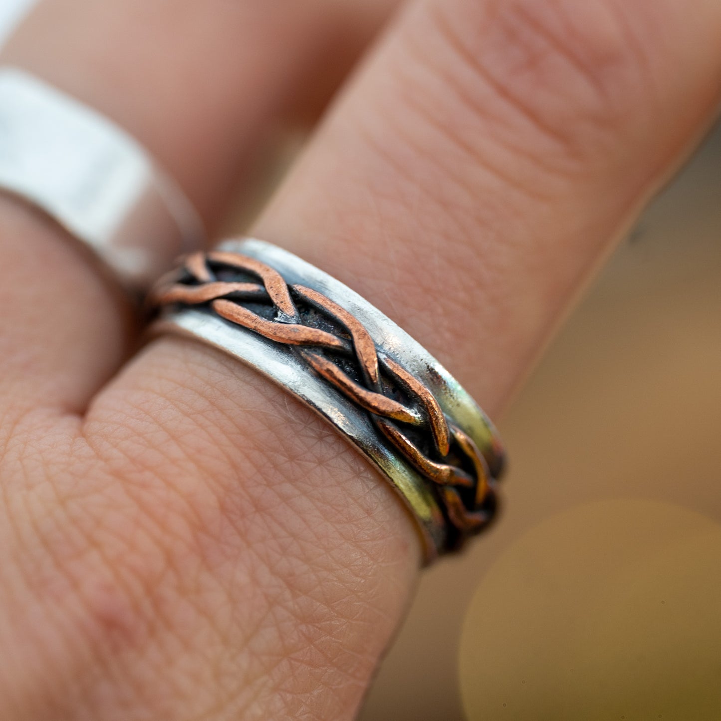 Recycled Silver & Copper Braid Ring