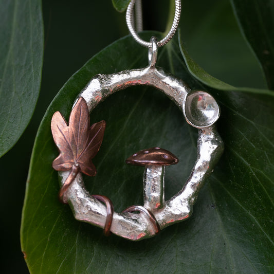 Silver & Copper Mushroom Forest Pendant