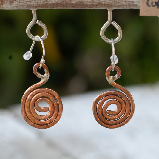 Handmade Recycled Silver OR Copper Spiral Earrings