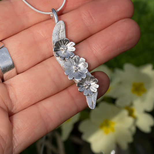 Recycled Silver Three Primrose Necklace