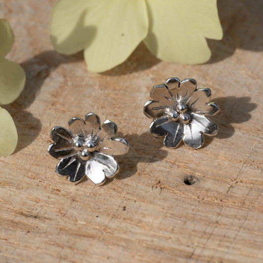 Recycled Silver Primrose Stud Earrings - Purbeck Arts Week