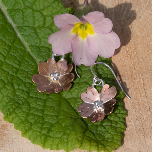 Recycled Copper Primrose Drop Earrings