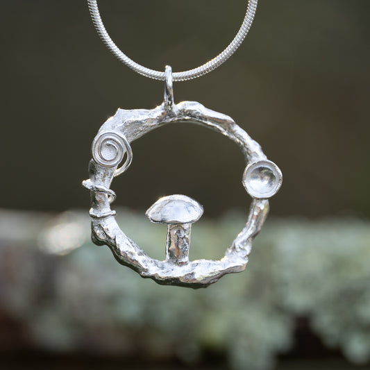 Silver Mushroom Forest Pendant