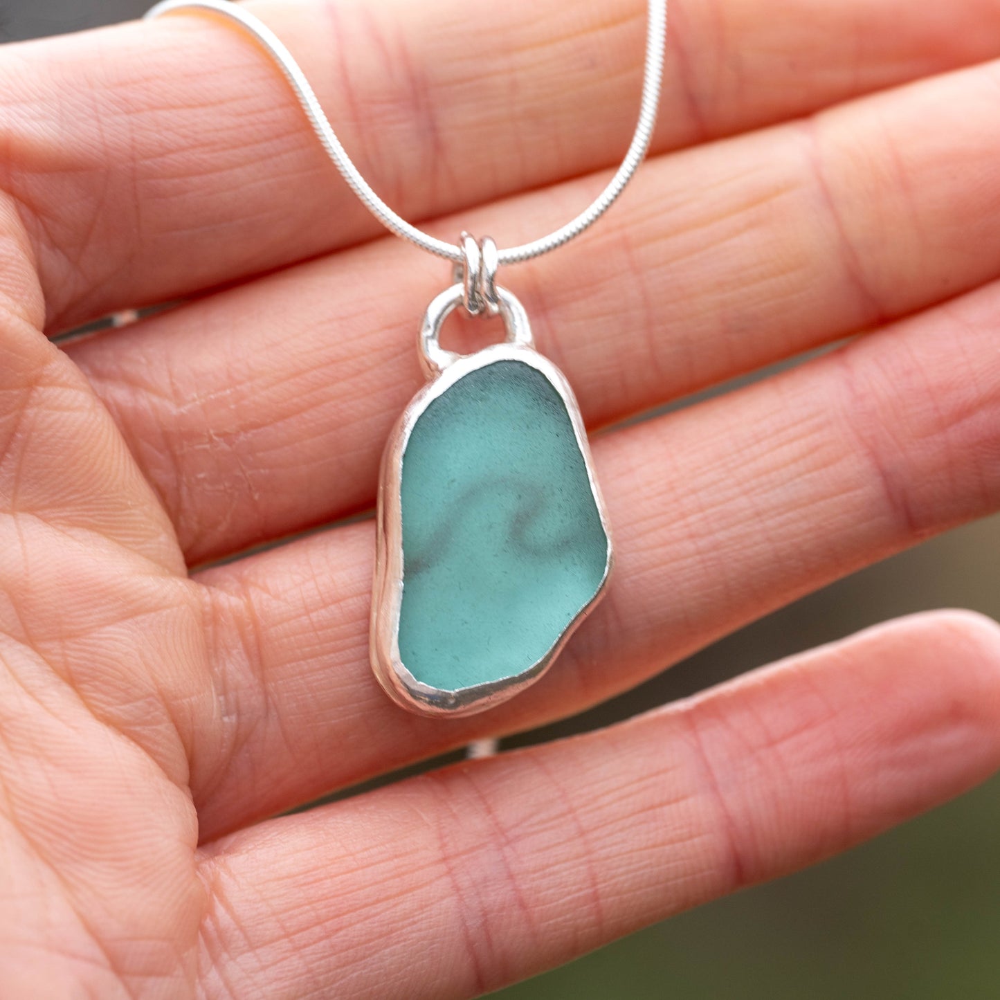 Dorset Blue Seaglass Wave Necklace