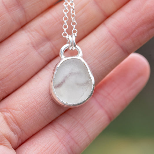 Dorset White Seaglass Wave Necklace