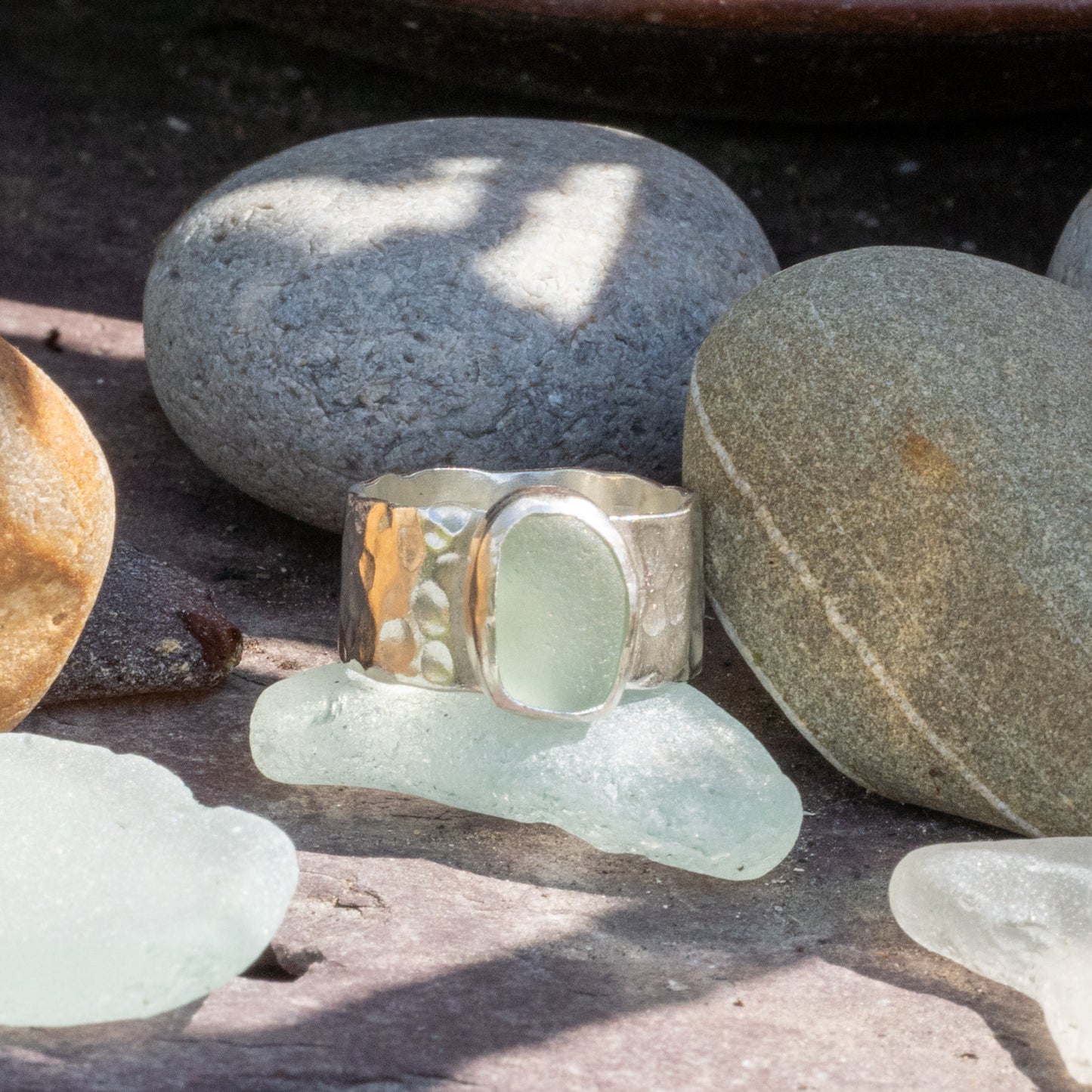 Dorset White/Pale Blue Seaglass Ring - Size N 1/2