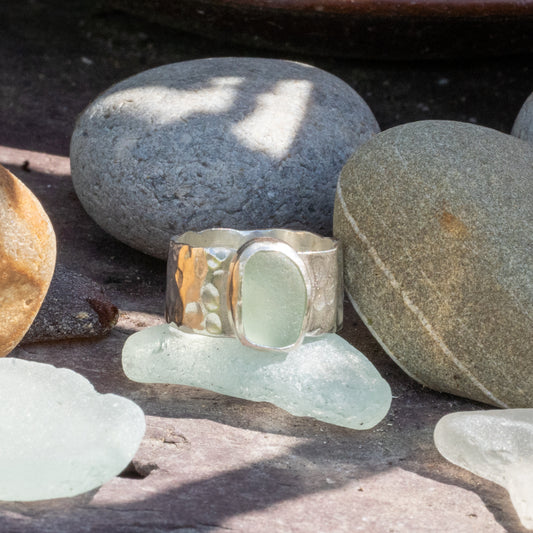 Dorset White/Pale Blue Seaglass Ring - Size N 1/2