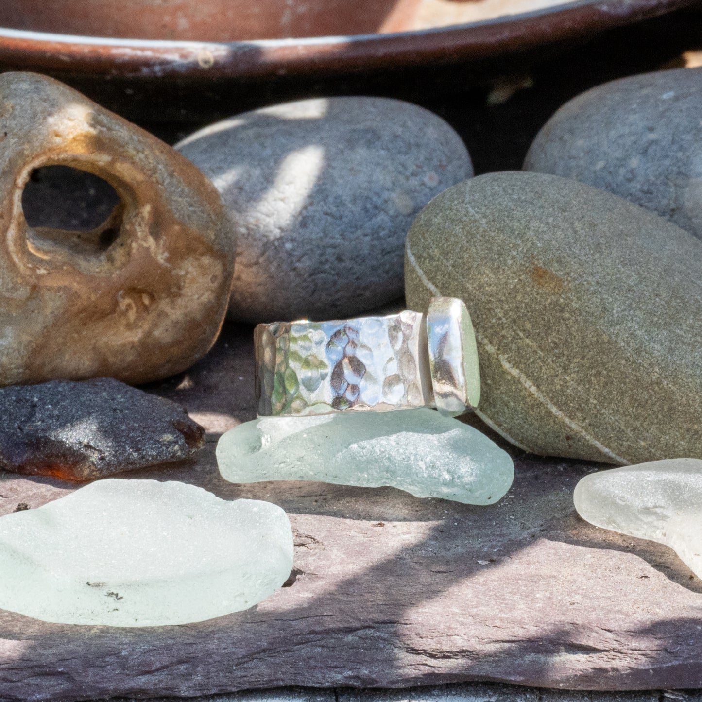 Dorset White/Pale Blue Seaglass Ring - Size N 1/2