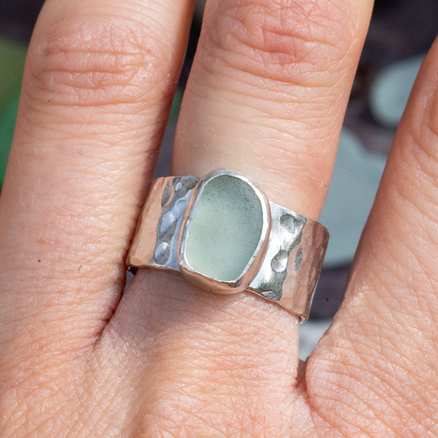 Dorset White/Pale Blue Seaglass Ring - Size N 1/2