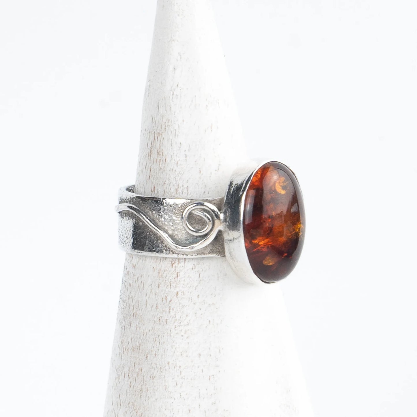 Recycled Silver Amber Fern Ring - Size M -  Purbeck Arts Week