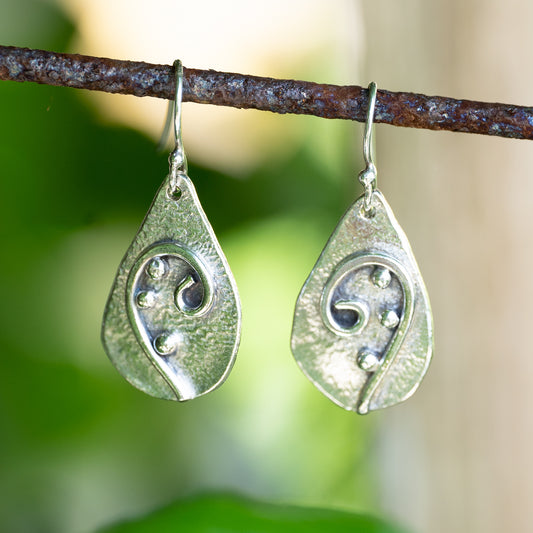 Handmade Silver Fern Earrings - Purbeck Art Weeks