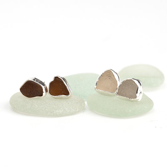 Handmade Silver Seaglass Stud Earrings