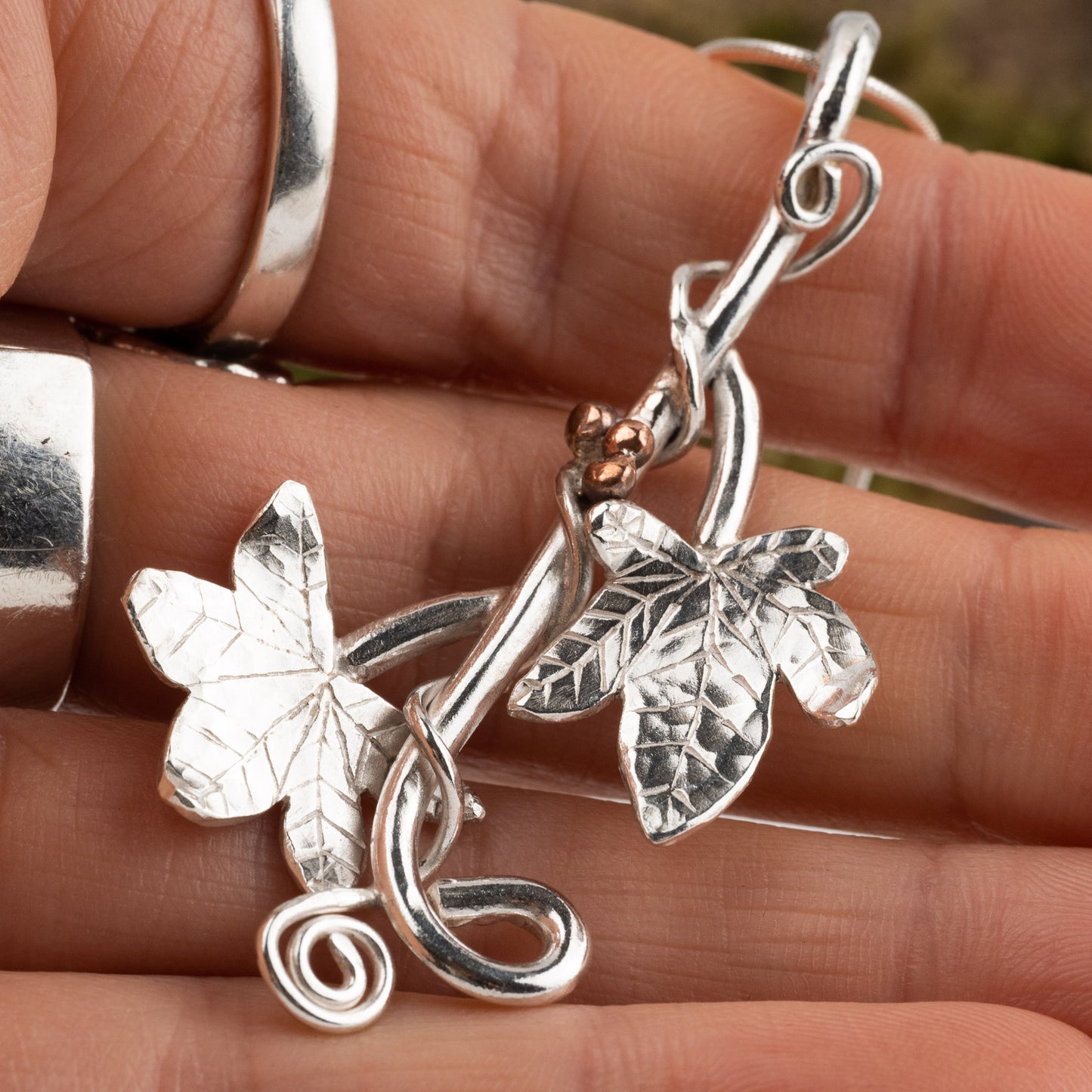 Handmade Silver & Copper Ivy Leaf Necklace