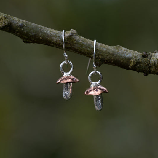 Recycled Silver & Copper Mushroom Earrings - Purbeck Arts Week