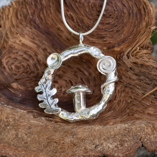 Silver Mushroom Forest Pendant
