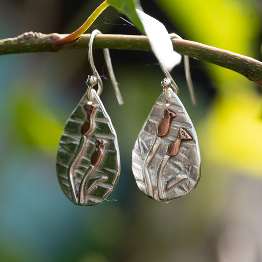 Handmade Silver Rosehip Tear Shaped Earrings