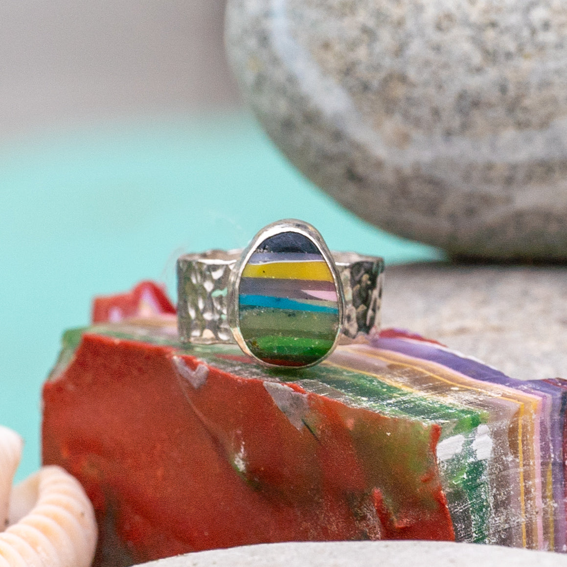 Recycled Silver Surfite Chunku Hammered Ring - Size L