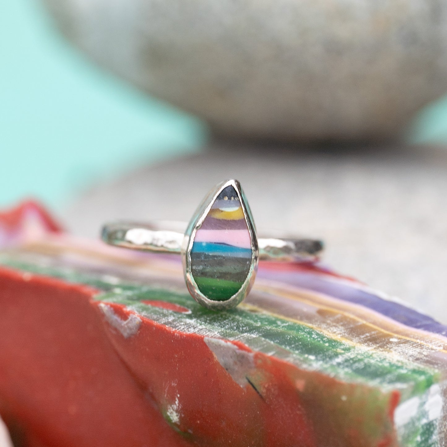 Recycled Silver Surfite Teardrop Ring - Size M