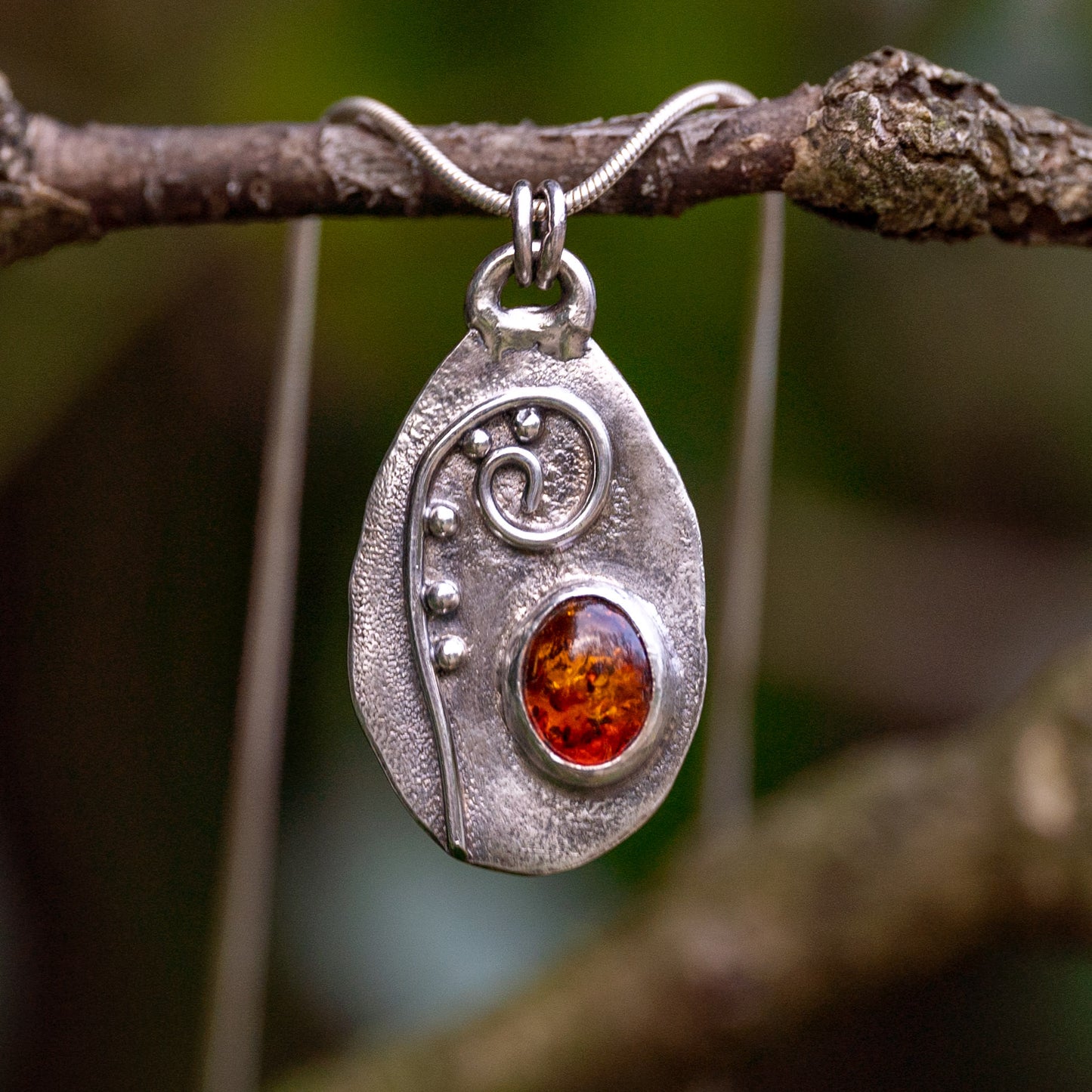 Reticulated Fern Amber Pendant