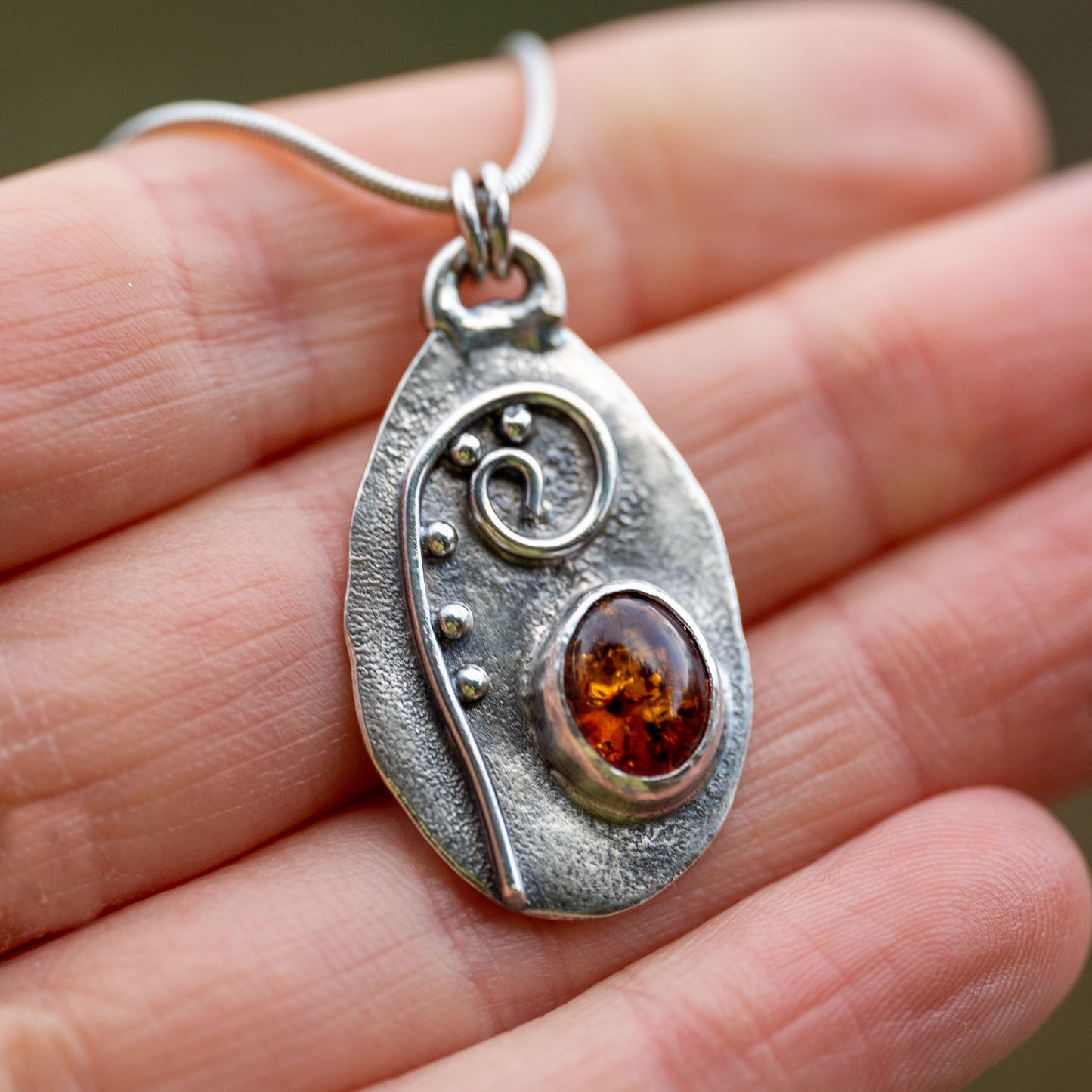 Reticulated Fern Amber Pendant