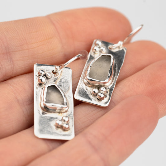 Silver Irregular Seaglass Earrings
