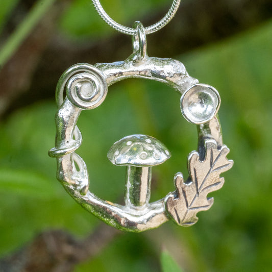 Silver Mushroom Forest Necklace