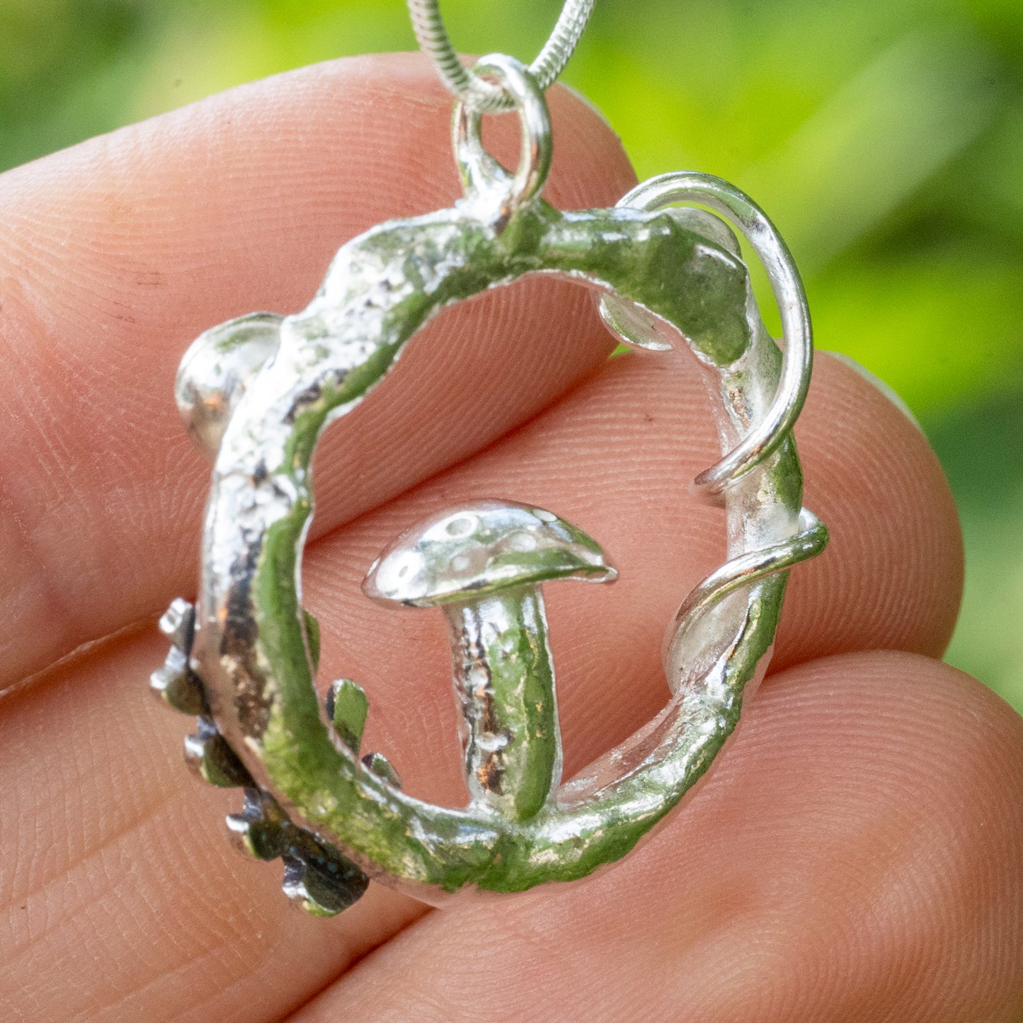 Silver Mushroom Forest Necklace
