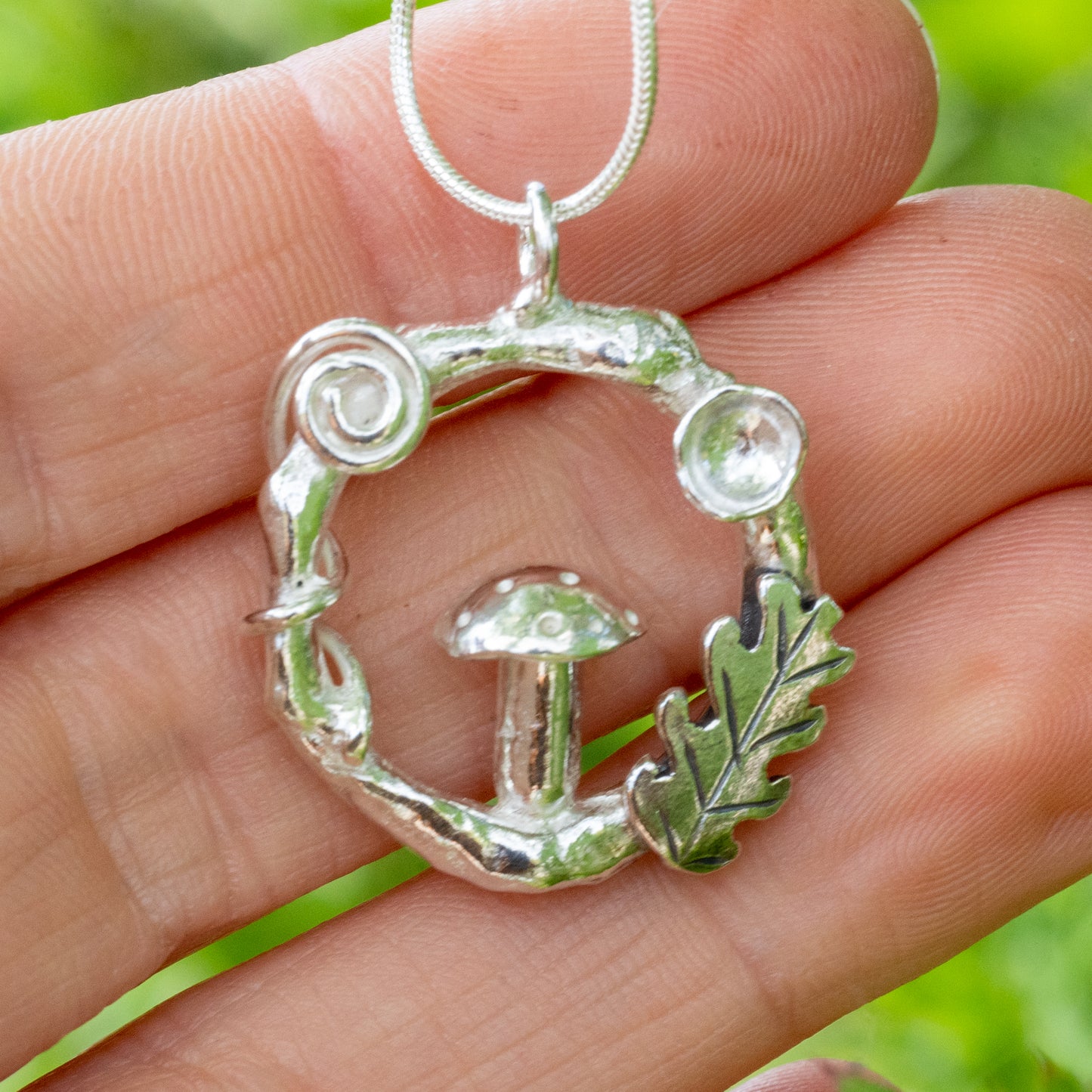 Silver Mushroom Forest Necklace