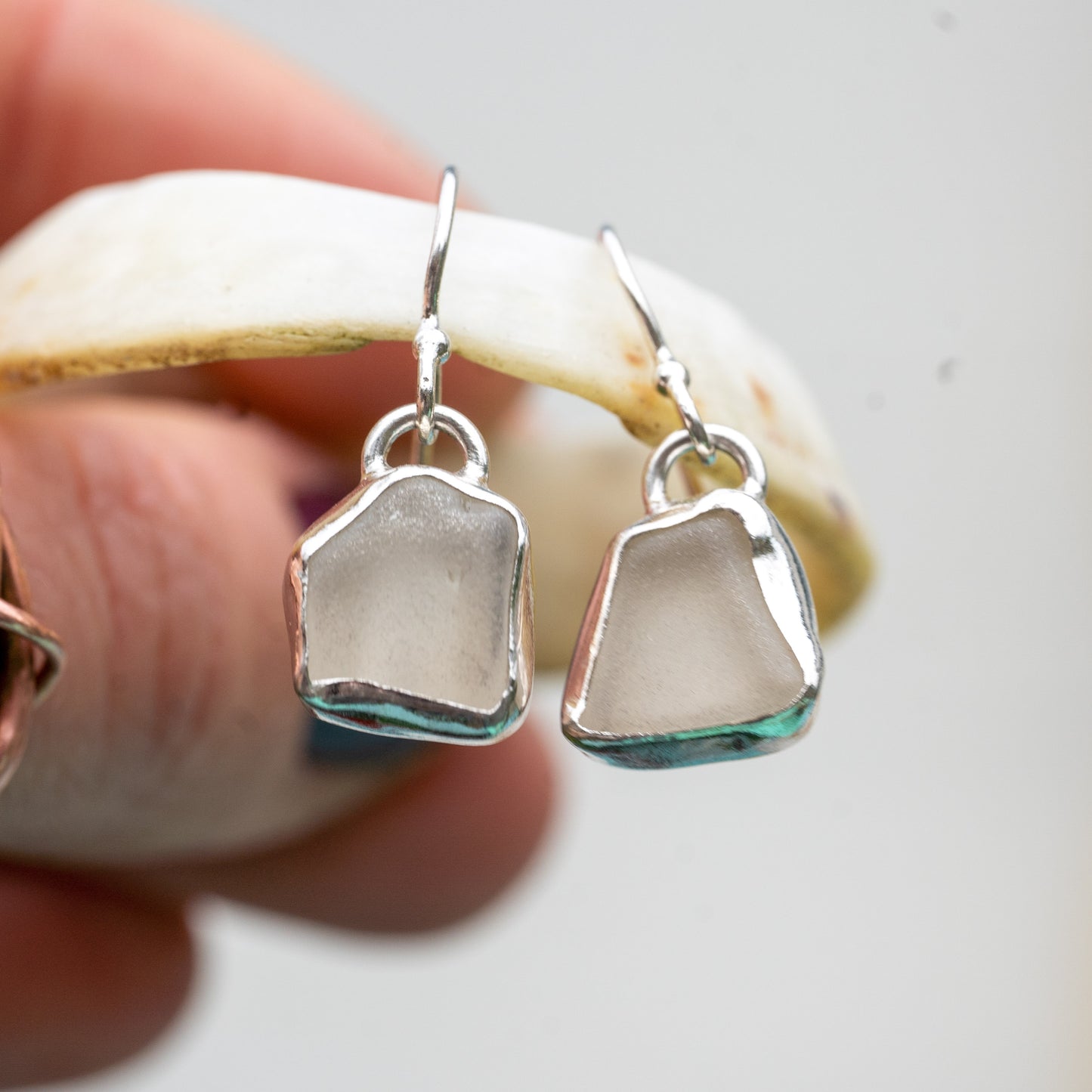 Silver White Seaglass Earrings