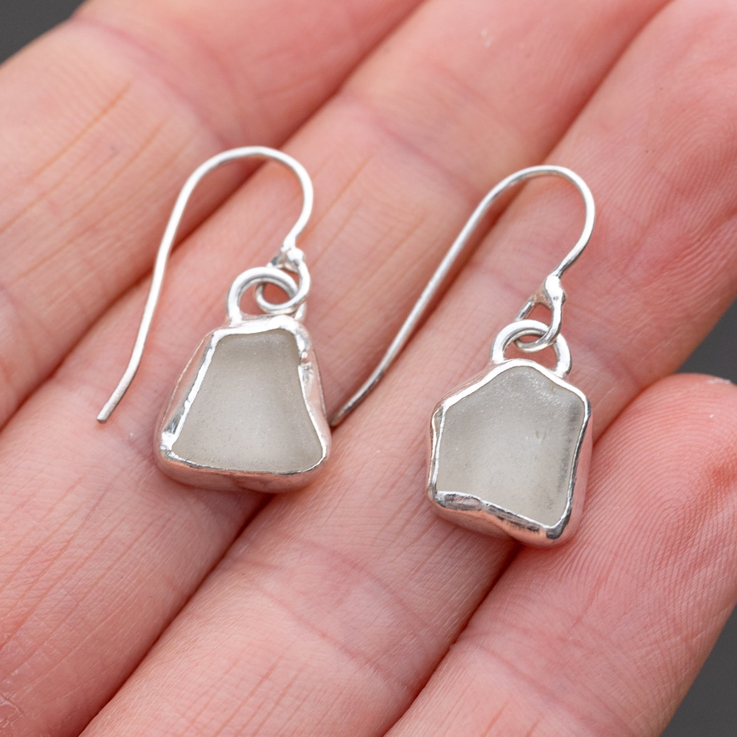 Silver White Seaglass Earrings