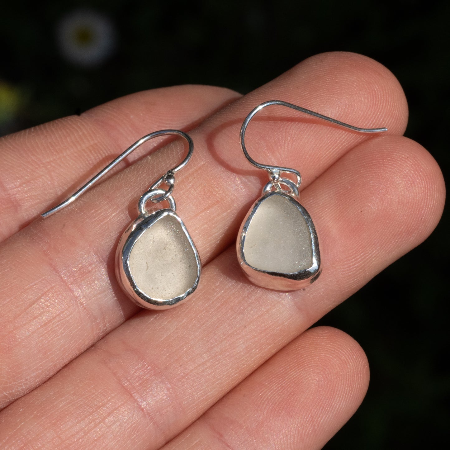 Silver White Seaglass Earrings - Irregular